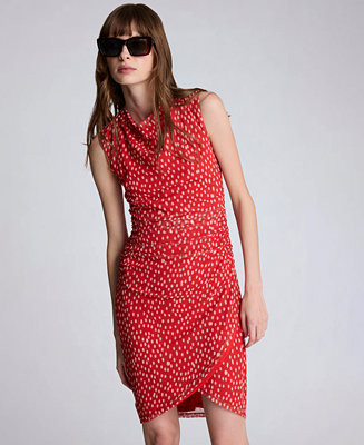 Women's Cowl Neck Polka Dot Side Asymmetrical Mini Dress | Macy's