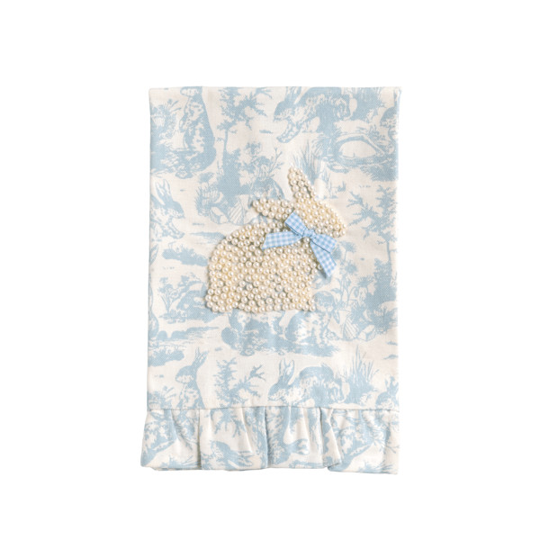 Blue Toile Bunny Pearl Towel | Mud Pie