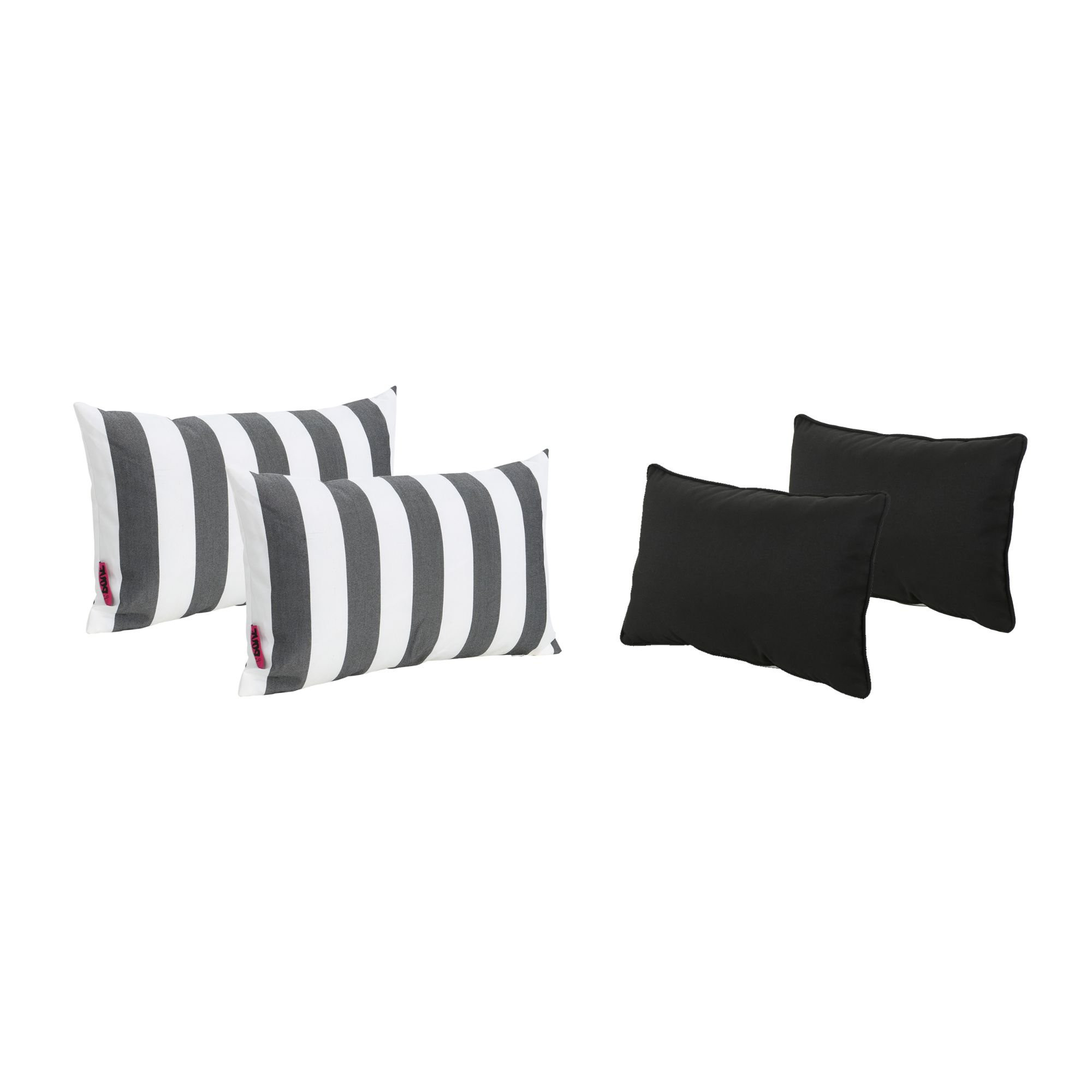 Noble House 4-Piece Black Stripes and Solid Outdoor Rectangular Throw Pillows 18.5" | Walmart (US)