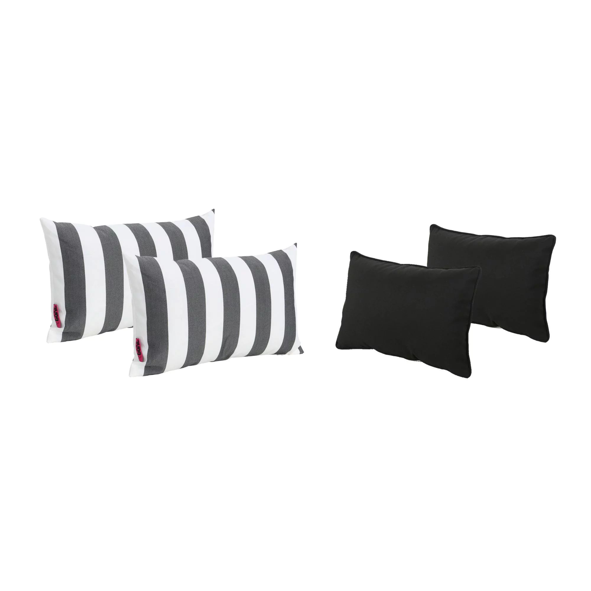 Noble House 4-Piece Black Stripes and Solid Outdoor Rectangular Throw Pillows 18.5" | Walmart (US)