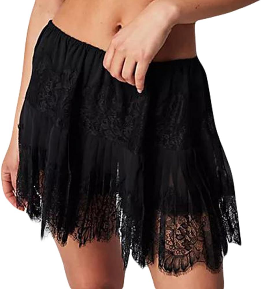 Women Y2k Lace Mini Skirts Summer Lace Slip Skirt Pleated Ruffle Floral Lace Tiered Short Skirts ... | Amazon (US)