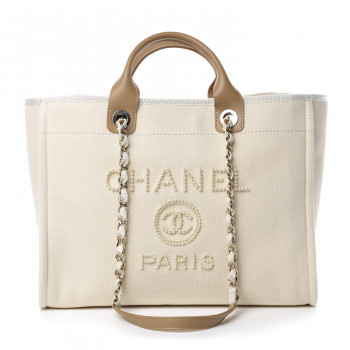 Canvas Pearl Medium Deauville Tote Ecru Beige | Fashionphile