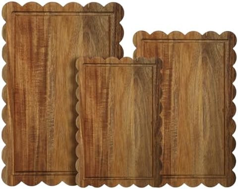 Acellegic 3 Pcs Acacia Wood Scalloped Cutting Boards for Kitchen with Juice Groove Blank Wood Cha... | Amazon (US)
