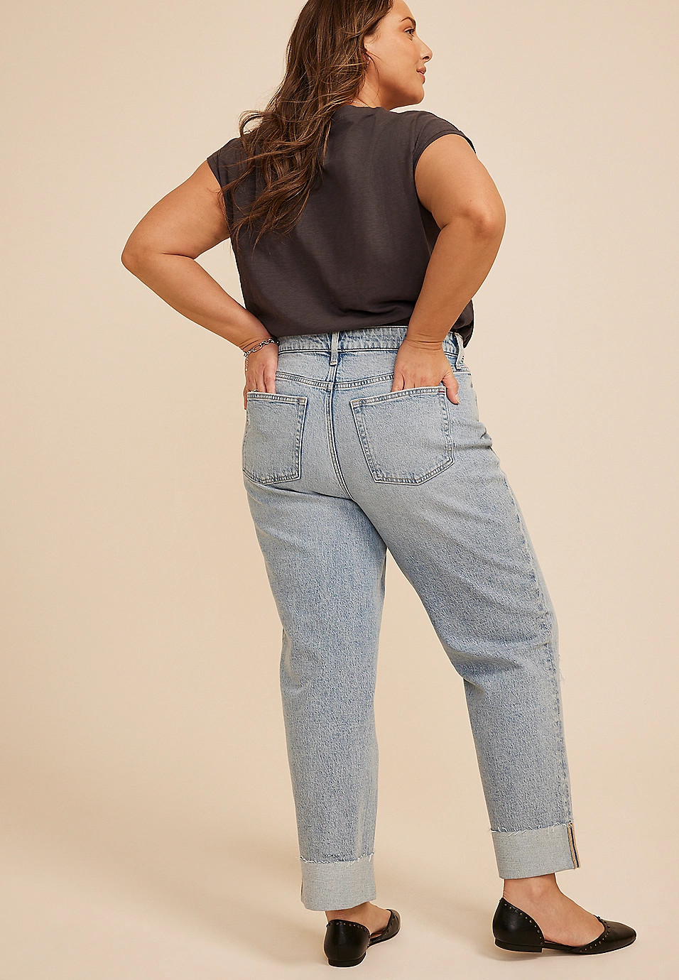 Plus Size edgely\u2122 High Rise Raw Cuff Hem Relaxed Straight Jean | Maurices