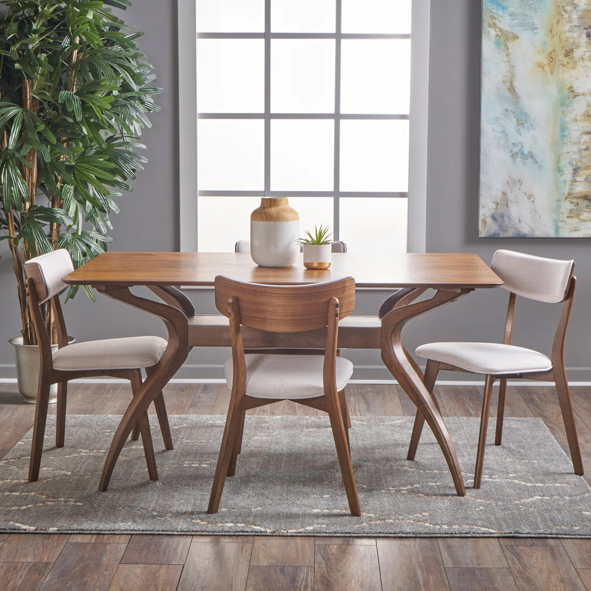 Bryona 59" 4-Person Wood Trestle Dining Set with Upholstered Chairs | Wayfair North America