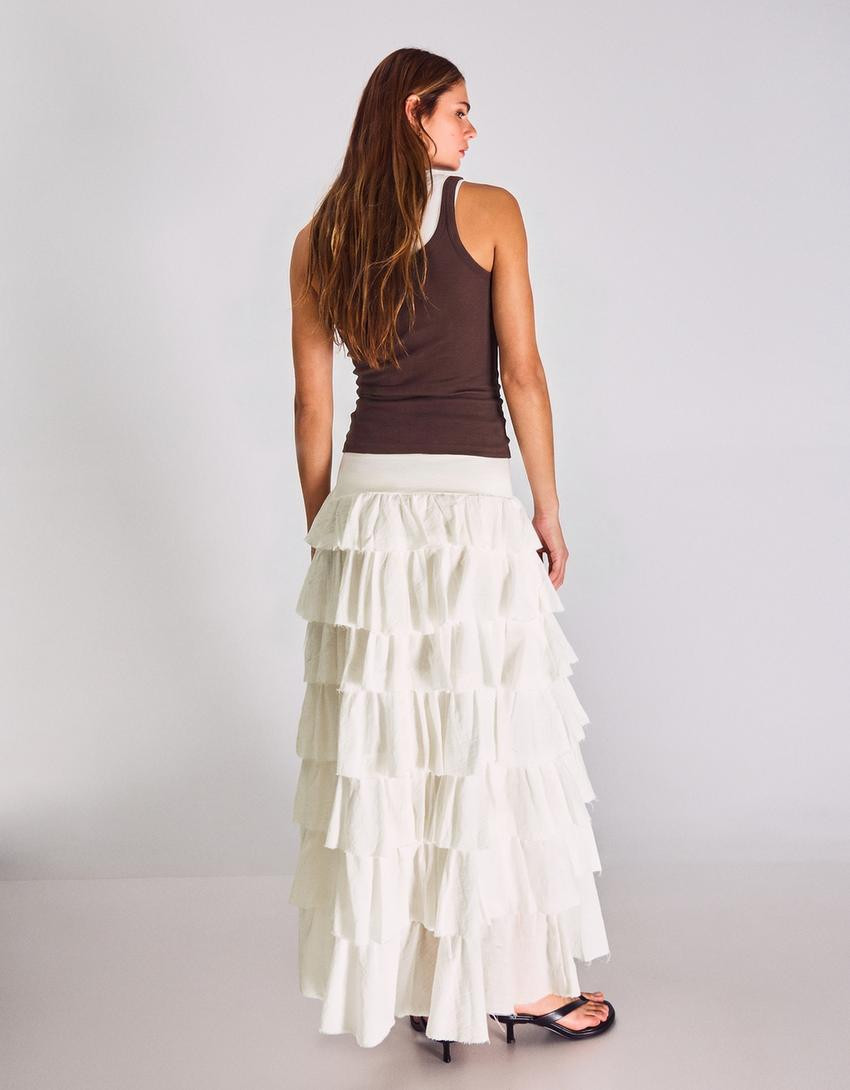 Rustic ruffle midi skirt - Skirts & shorts - Women | Bershka UK