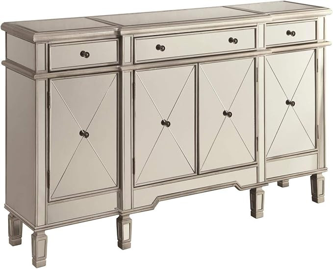 Coaster Home Furnishings Sophie Mirror Panel 4-Door Cabinet with Removable Wine Rack Silver (6595... | Amazon (US)