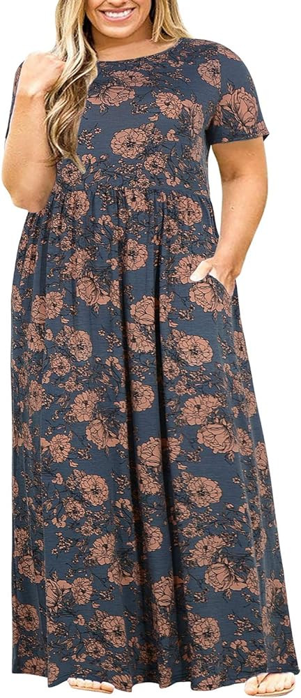 Nemidor Plus Size Maxi Dresses for Curvy Women Summer Casual Loose Short Sleeve Long Beach Dress ... | Amazon (US)