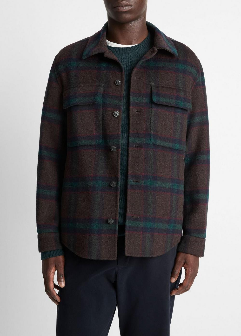 Men's Plaid Splittable Wool-Blend Shirt Jacket, Coastal Country Racer, Size S Vince | Vince LLC