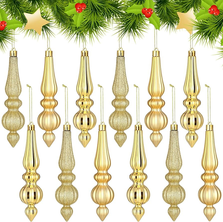 Soulchen 12 Pcs 7 Inch Plastic Finial Drop Christmas Ornaments Vintage Shatterproof Christmas Han... | Amazon (US)