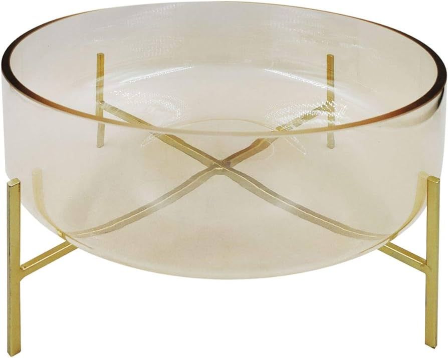 CC Home Furnishings Round Handblown Glass Bowl with Stand - 10" - Clear and Gold | Amazon (US)