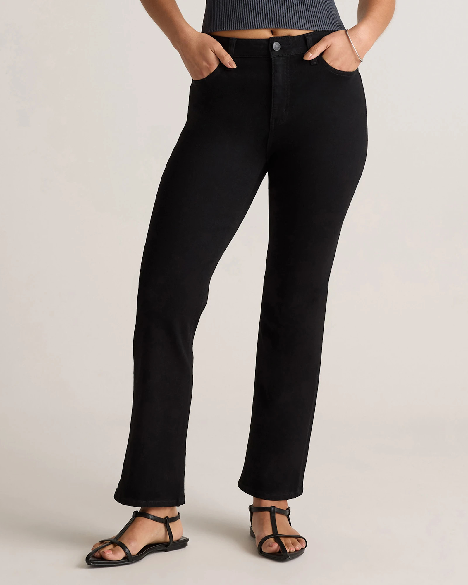 Quince | Women's Bella Stretch Kick Flare Jeans in Faded Black, Size 26, Organic Cotton | Quince