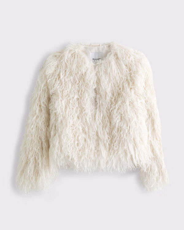 Collarless Short Faux Fur Coat | Abercrombie & Fitch (US)