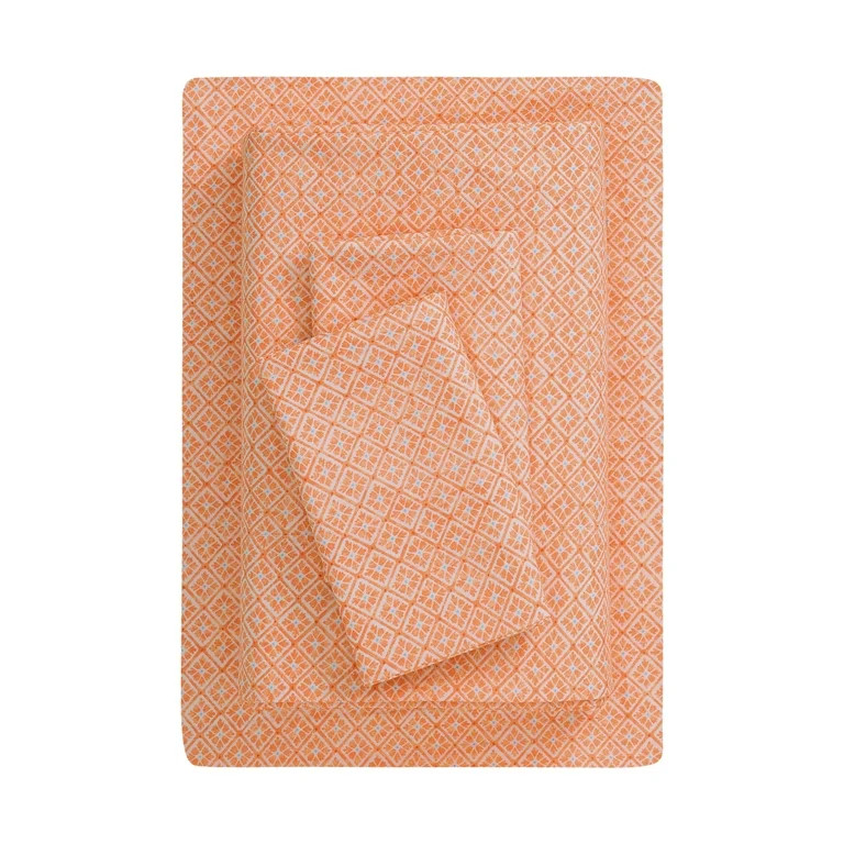 Mainstays by Becky G. & Alejandra 4-Piece Orange Warm Geo Super Soft Microfiber Bed Sheet Set, Qu... | Walmart (US)