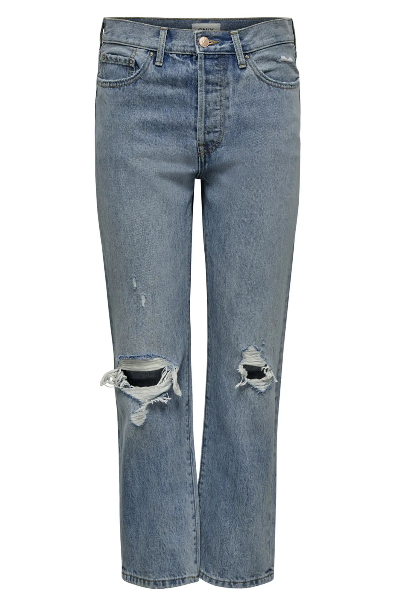 Women's Only Fine Ripped High Waist Straight Leg Jeans, Size 29 - Blue | Nordstrom