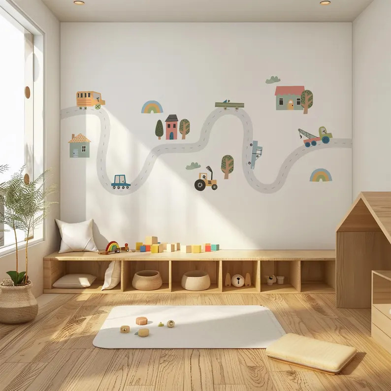 Large Road Map Wall Decals, City Road Wall Stickers, Boys Playroom Decor, Montessori Room Wall De... | Etsy (US)