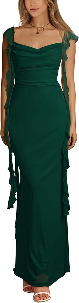 PRETTYGARDEN Women's Summer Long Formal Wedding Guest Dress Sleeveless Ruffle Cocktail Party Maxi... | Amazon (US)