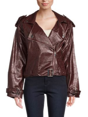 Cropped Croc-Embossed Moto Jacket | Saks Fifth Avenue OFF 5TH