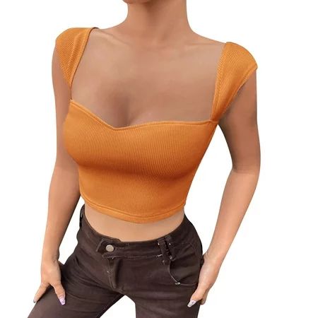 Akiihool Summer Tank Tops Women Ruched Corsets Crop Top Stretchy Strappy Square Neck Camis Tank Tube | Walmart (US)