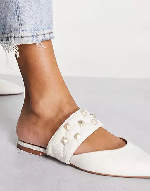 ASOS DESIGN Leah studded point ballet mules in natural fabrication | ASOS (Global)