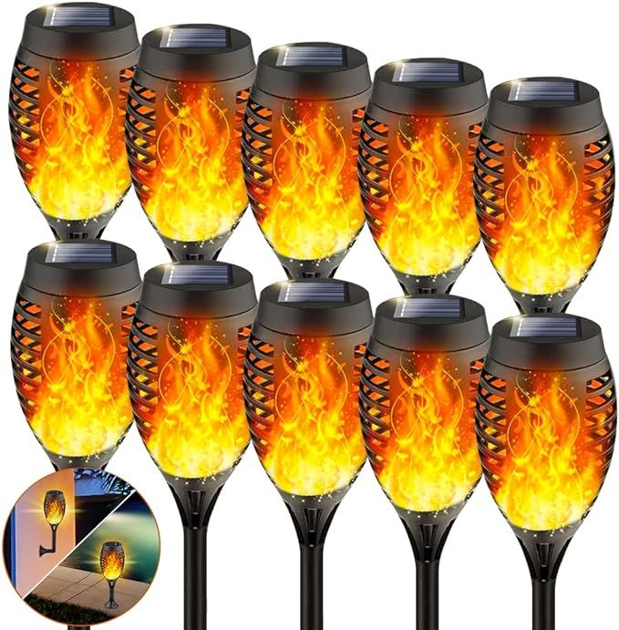 Staaricc 10Pack Solar Outdoor Lights, Solar Tiki Torches with Flickering Flame for Halloween Deco... | Amazon (US)
