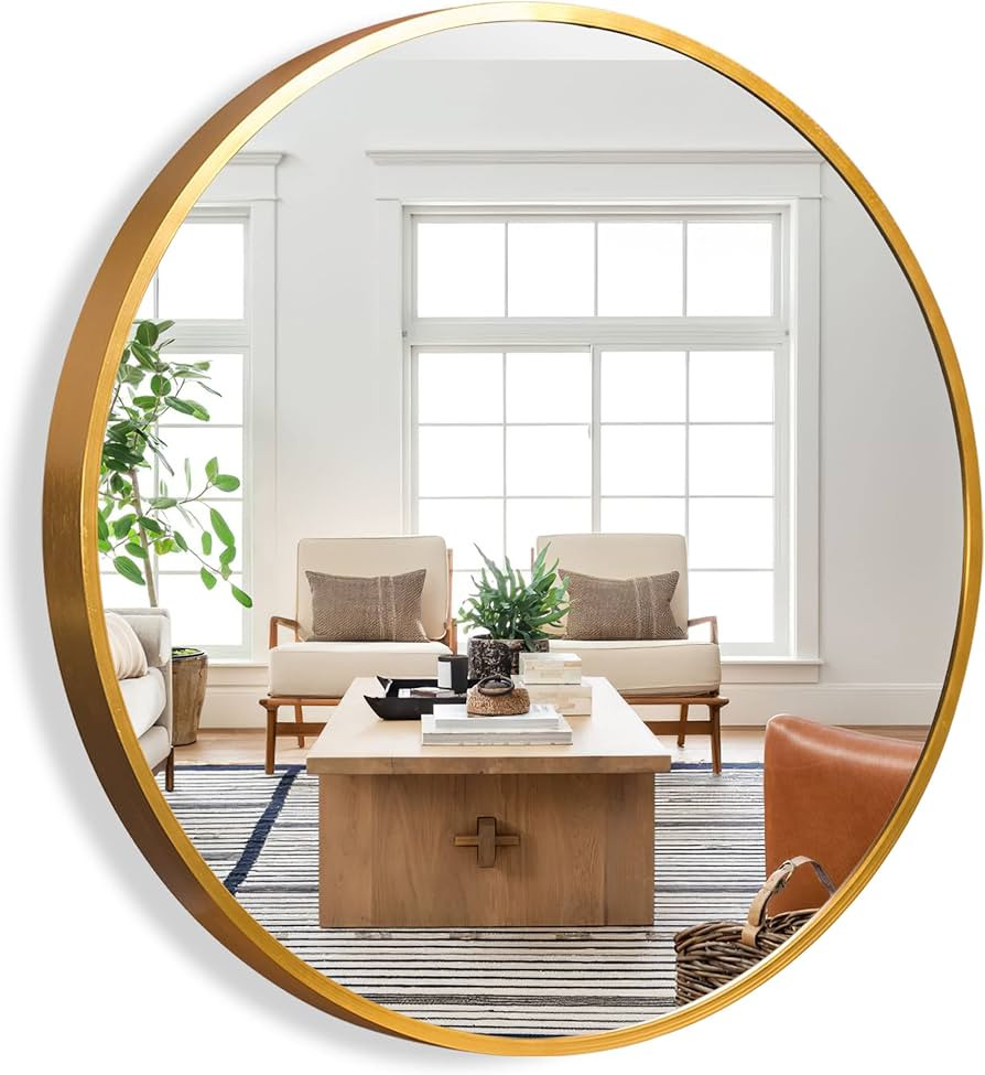 NeuType Round Mirror 36inch Circle Mirror Metal Framed Wall Mirror Large Vanity Hanging Decorativ... | Amazon (US)