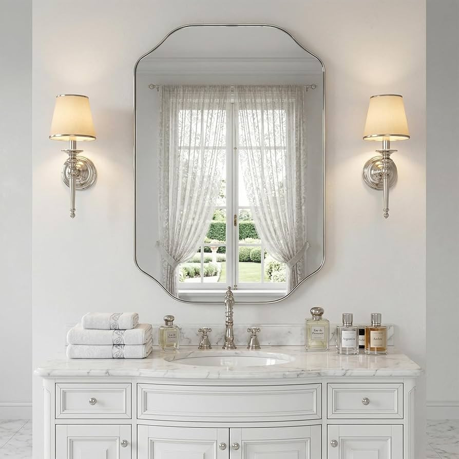 20"x30" Chrome Bathroom Mirror, Modern Scalloped Vanity Rectangle Mirrors with Stainless Steel 0.... | Amazon (US)