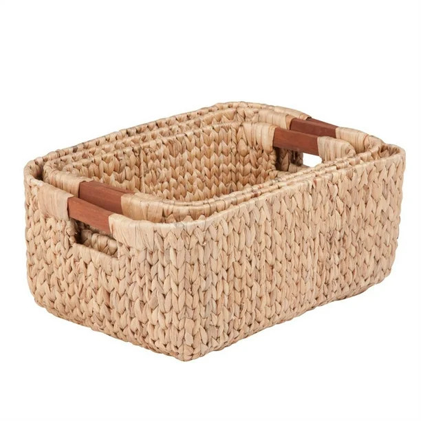Honey Can Do Woven Water Hyacinth Baskets with Handles, Brown (Set of 3) - Walmart.com | Walmart (US)