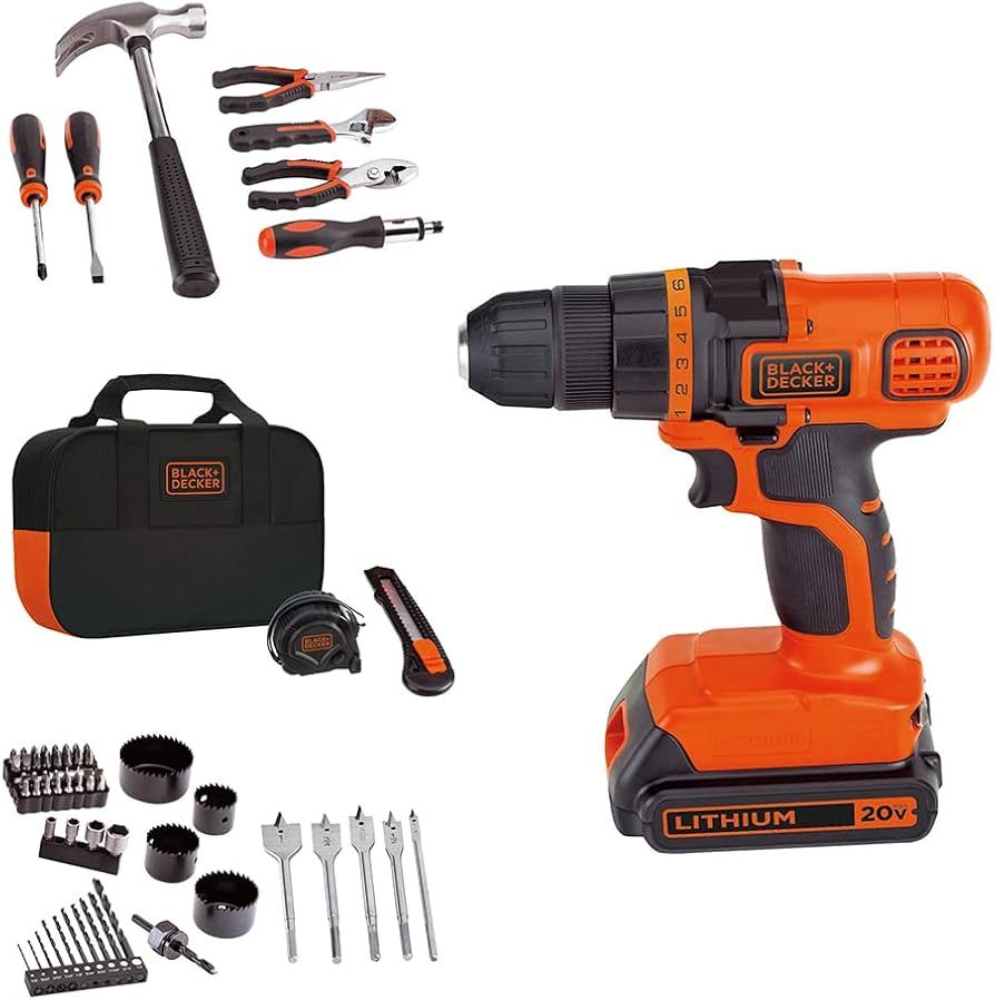 BLACK+DECKER 20V Max Drill & Home Tool Kit, 68 Piece (LDX120PK) | Amazon (US)
