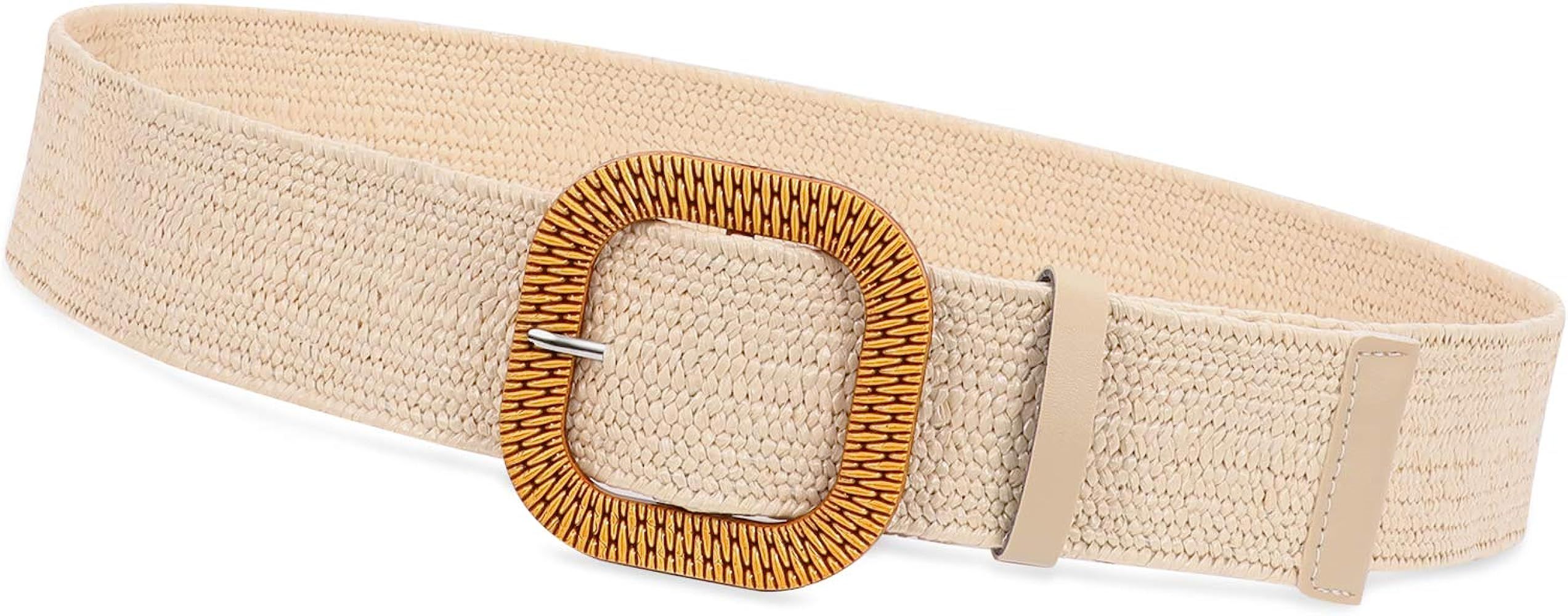 Fashion Wide Straw Woven Elastic Stretch Waist Band Belt Summer Bohemian Ladies Beach Dress Belts | Amazon (US)