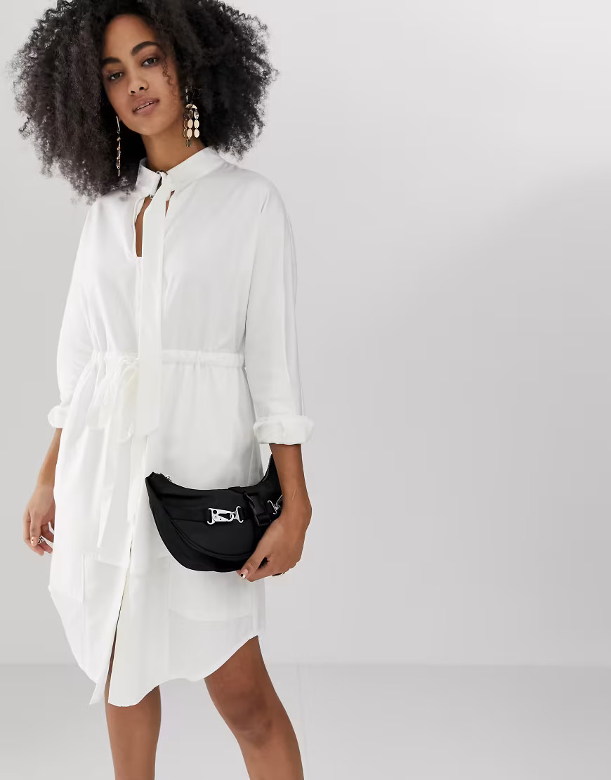 ASOS WHITE longline shirt dress with belt | ASOS (Global)