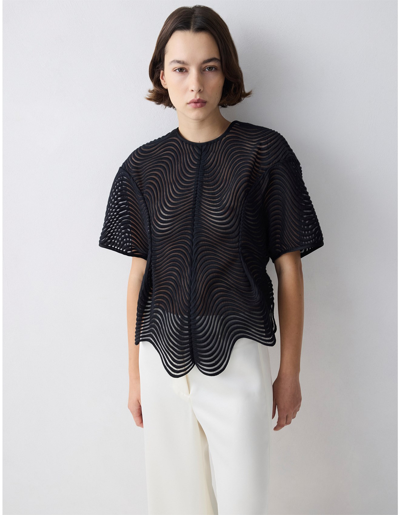 BLACK SCALLOPED LACE SHIFT TOP | David Jones (Australia & New Zealand)