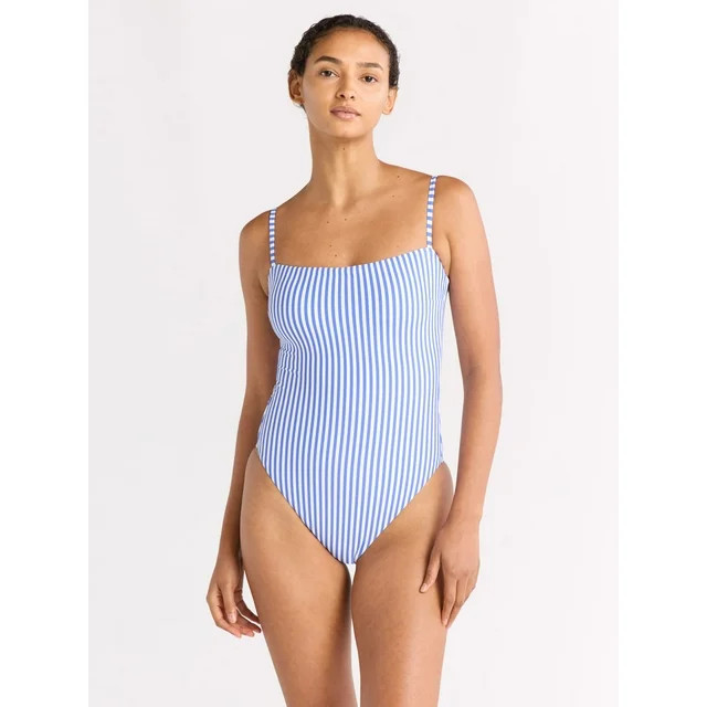 Free Assembly Women's and Women's Plus Square Neck One Piece Swimsuit, Sizes XS-1X | Walmart (US)