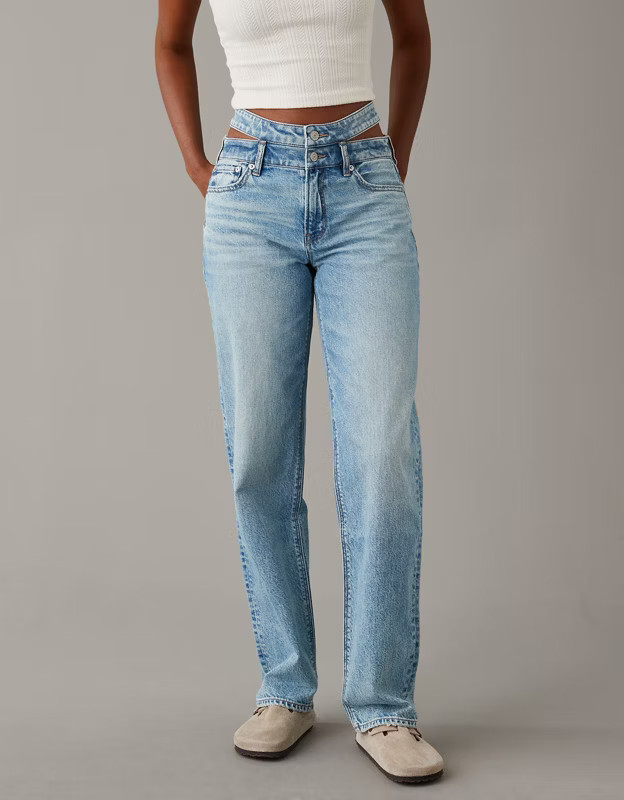 AE Strigid Super High-Waisted Baggy Straight Cut-Out Jean | American Eagle Outfitters (US & CA)