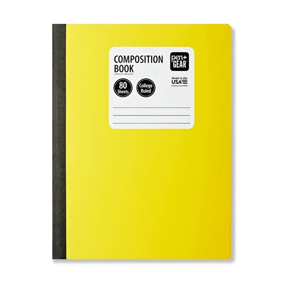 Pen+Gear College Rule Composition Book, 7.5" x 9.75", Yellow, 80 Sheets, New | Walmart (US)
