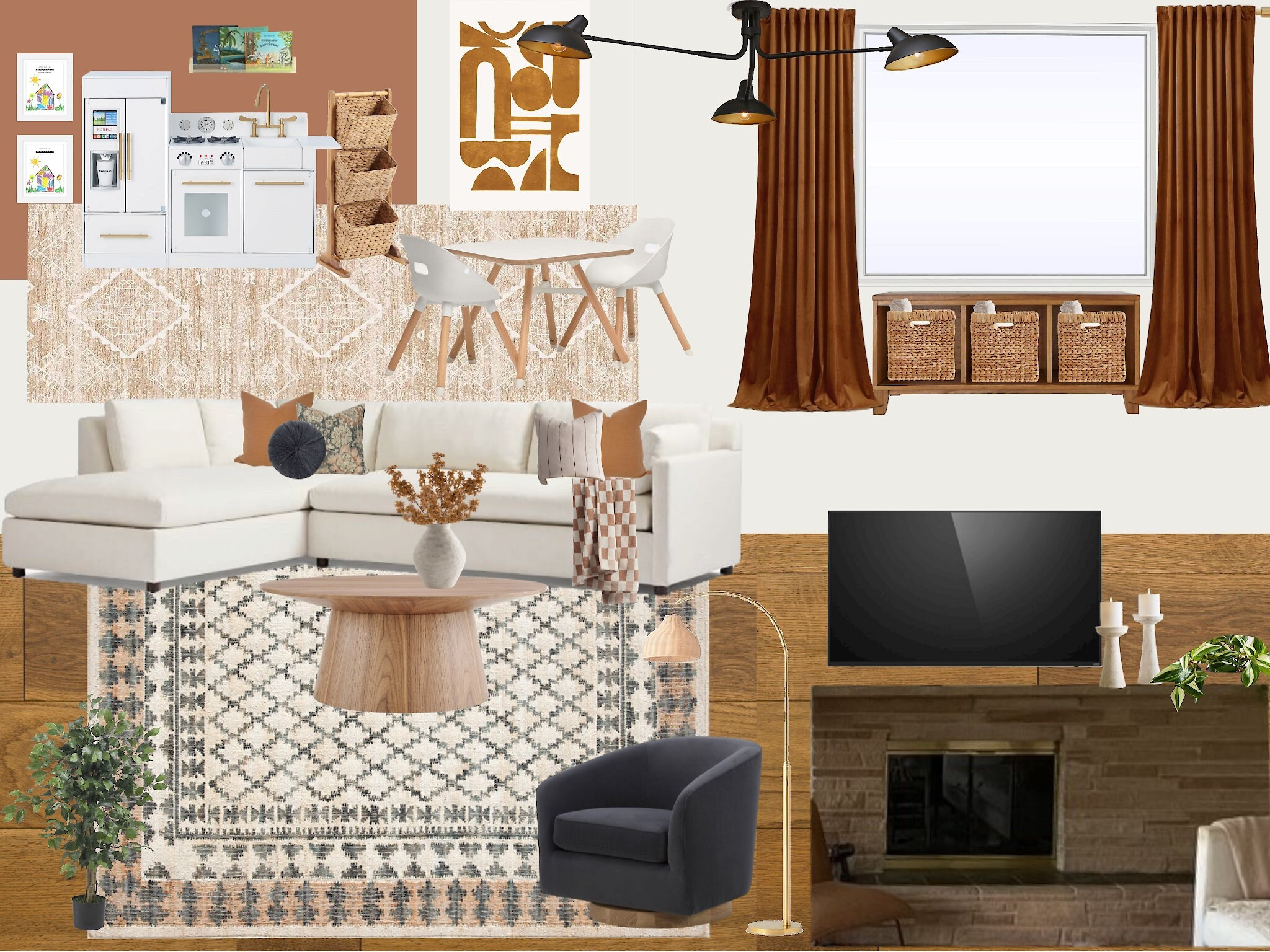 Boho burnt orange accent living room play area combo! 

#LTKhome