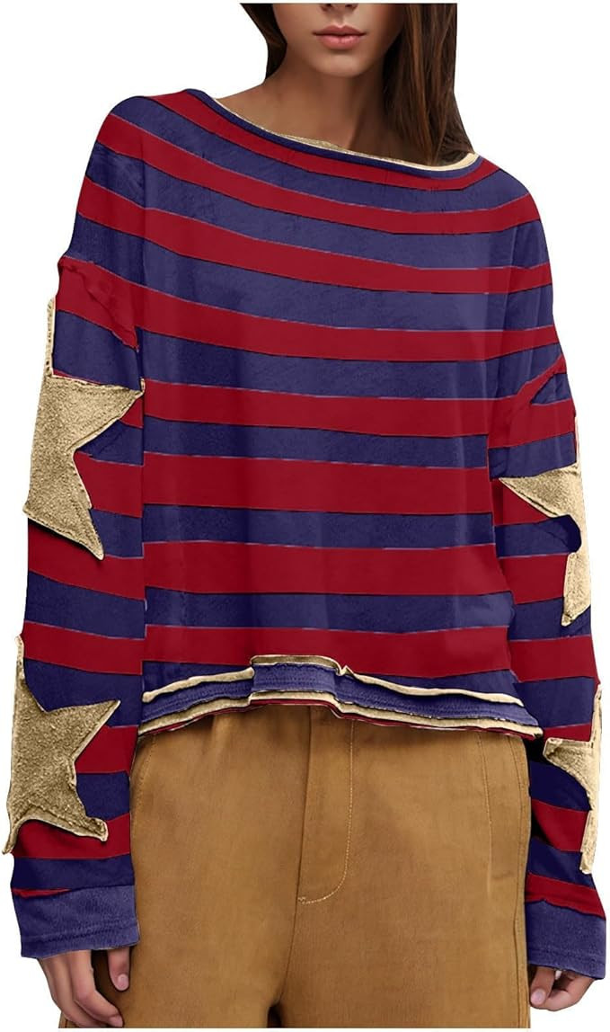 Kislio Women's Oversized Graphic Sweatshirts Long Sleeve Crewneck Fashion Oversized Star Graphic Graphic Pullover Tops | Amazon (US)