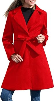 Kate Kasin Women A Line Peacoat Dress Coat Belted Notch Lapel Overcoat Fall Winter Trench Coats | Amazon (US)