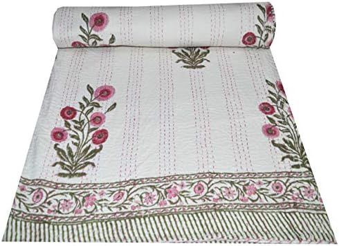V Vedant Designs Indian Block Floral Print Twin Size Kantha Quilt Kantha Blanket Bed Cover Kantha... | Amazon (US)