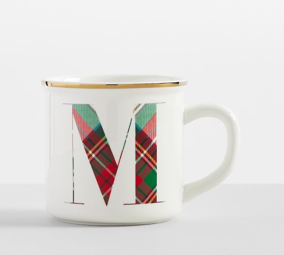 Stewart Plaid Alphabet Stoneware Mug | Pottery Barn (US)