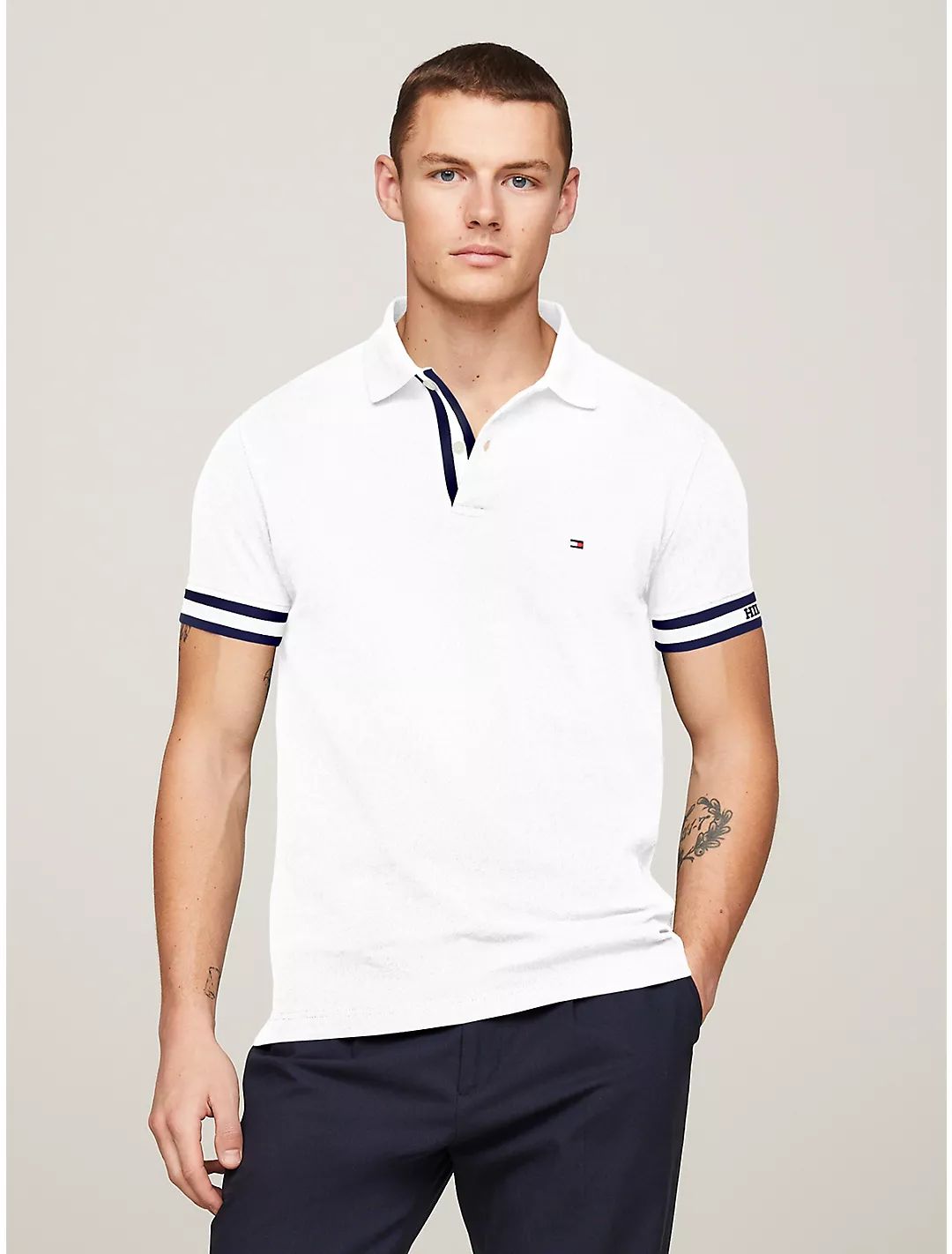 Slim Fit Monotype Cuff Polo | Tommy Hilfiger | Tommy Hilfiger (US)