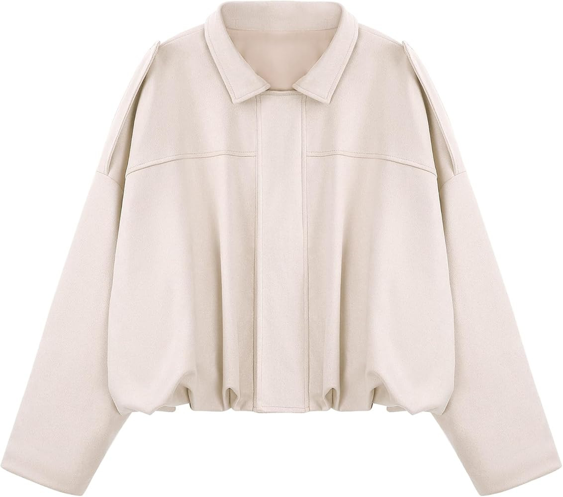 LEACOOLKEY Women's Faux Suede Bomber Jacket Casual Pilot Coat Oversized Spring Fall Batwing Long ... | Amazon (US)