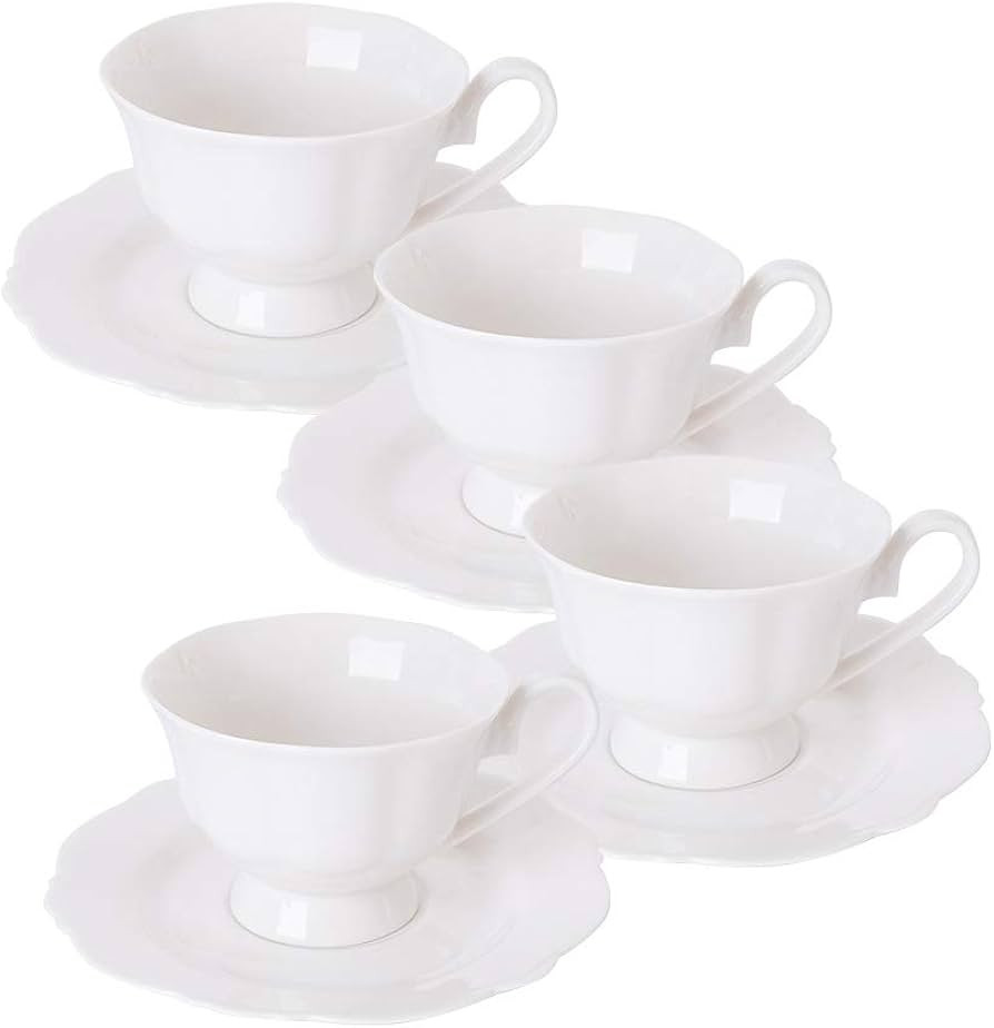 Fine China White Coffee Teacup and Saucer Sets, Set of Four | Amazon (US)