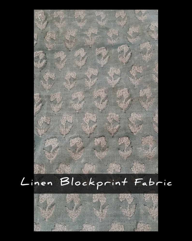 Floral block print thick linen  fabric , Floral print fabric by the yard ,Perfect Linen fabric fo... | Etsy (US)