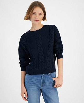 Tommy Hilfiger Women's Ribbed Cable-Knit Sweater - Macy's | Macy's