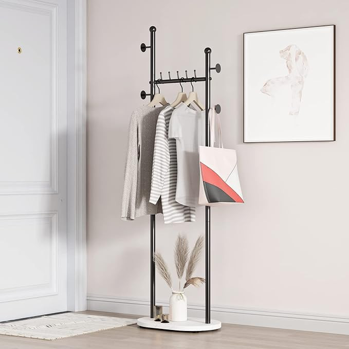 Black Clothing Rack With Shelves, Modern Coat Rack Freestanding with Marble Base, Coat Hanger Rac... | Amazon (US)