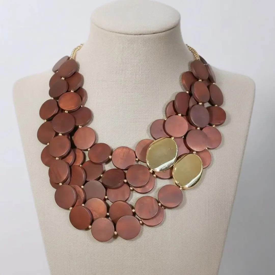 Exaggerated Statement Beaded Necklace Chunky Layered Brown Vintage Wedding Party Jewelry Handmade... | Etsy (US)