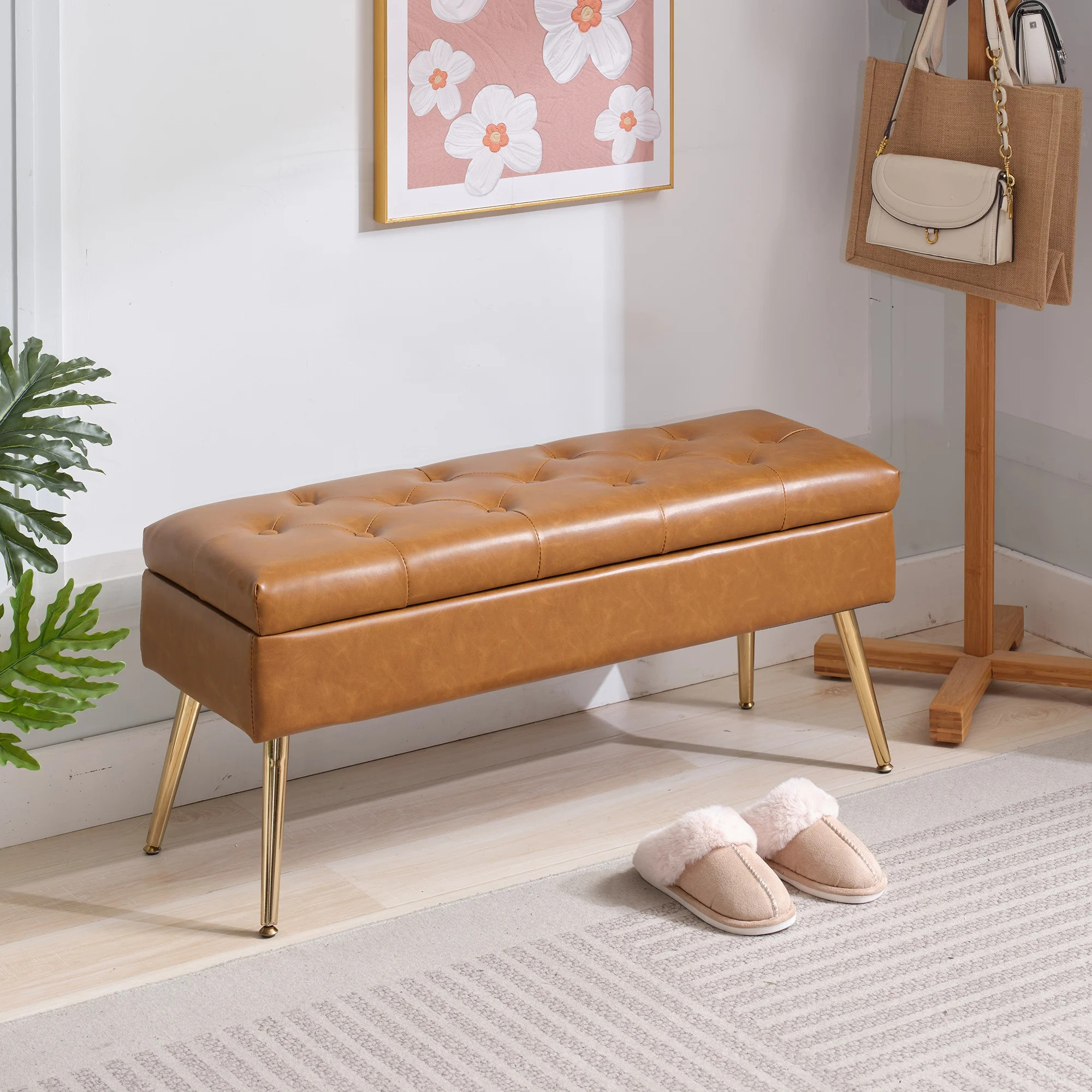 Storage Bench-Entryway Bench,Ottoman for Bedroom End of Bed,Modern Leathers Benche Bedroom Benche... | Walmart (US)