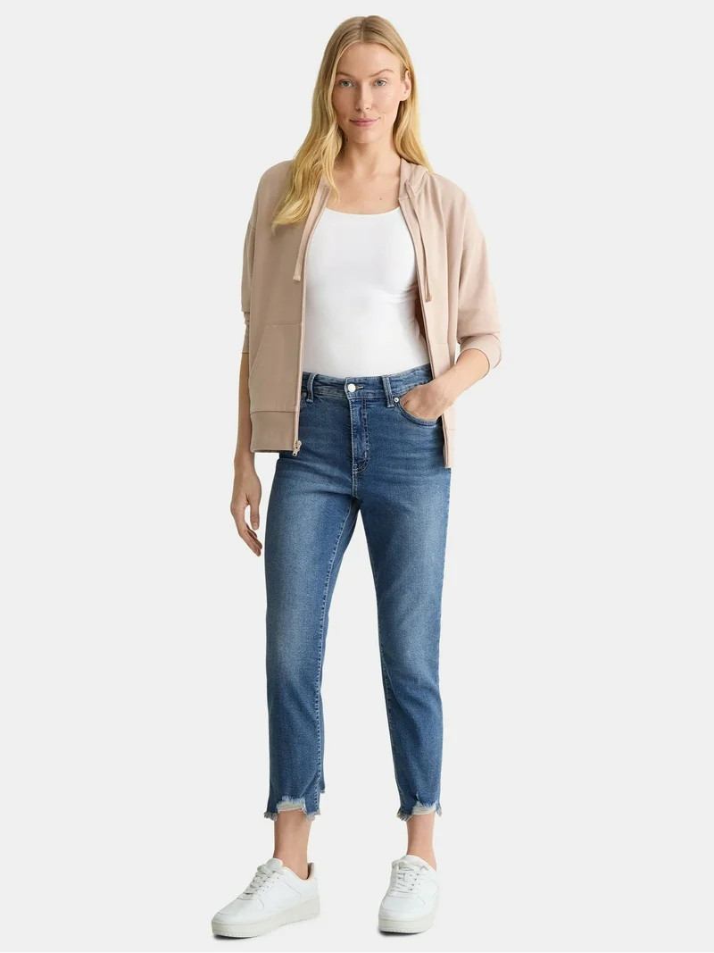 Time and Tru Women's High Rise Straight Leg Destructed Hem Jeans, Sizes 0-20 | Walmart (US)