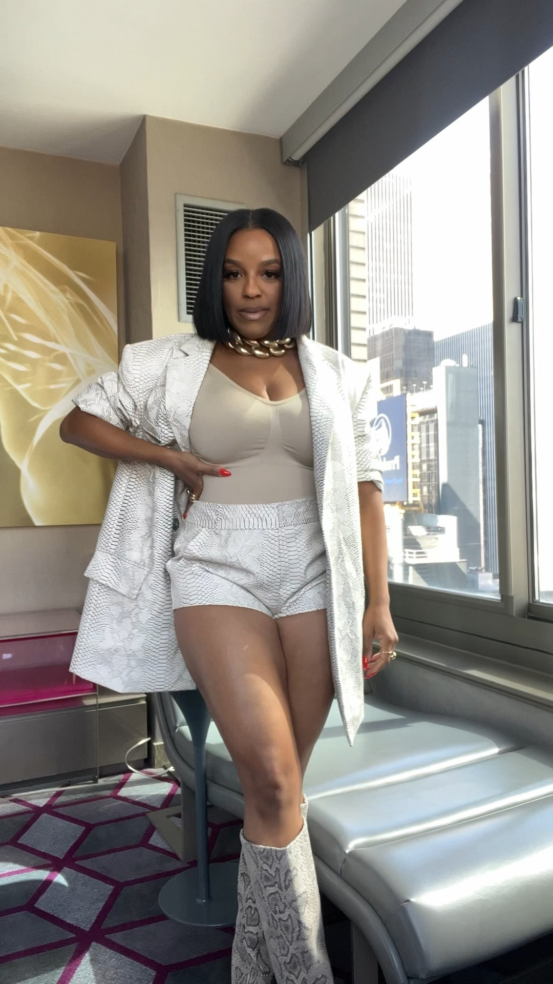 First outfit of the day for NYFW! 

Print on print | snakeskin two piece | hot shorts | leather short set | snakeskin blazer set | oversized blazer | mini shorts | 

#LTKFindsUnder50 #LTKNYFW #LTKStyleTip